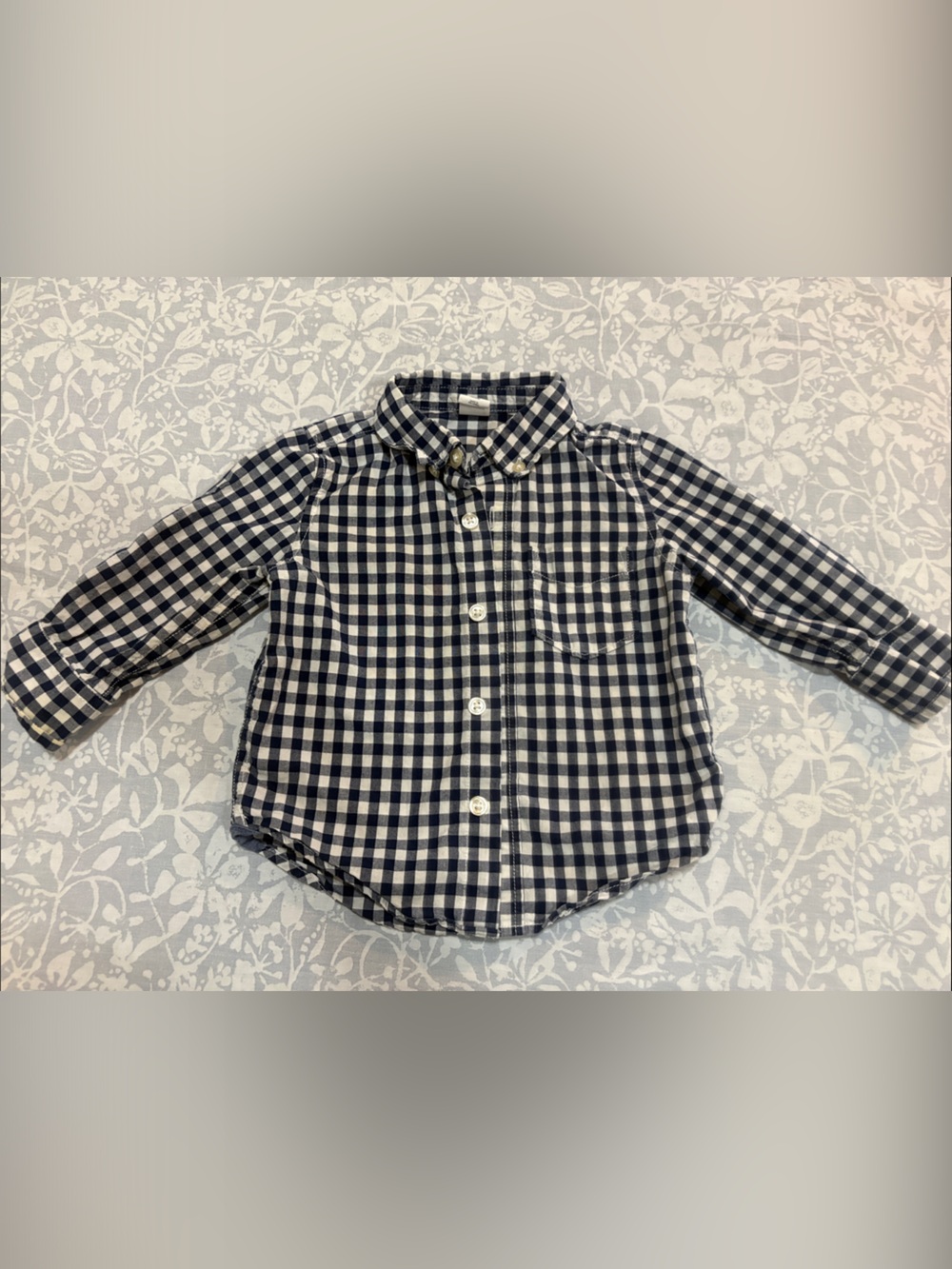 GAP Navy and White Gingham Button-Down Shirt, Size 12-18M